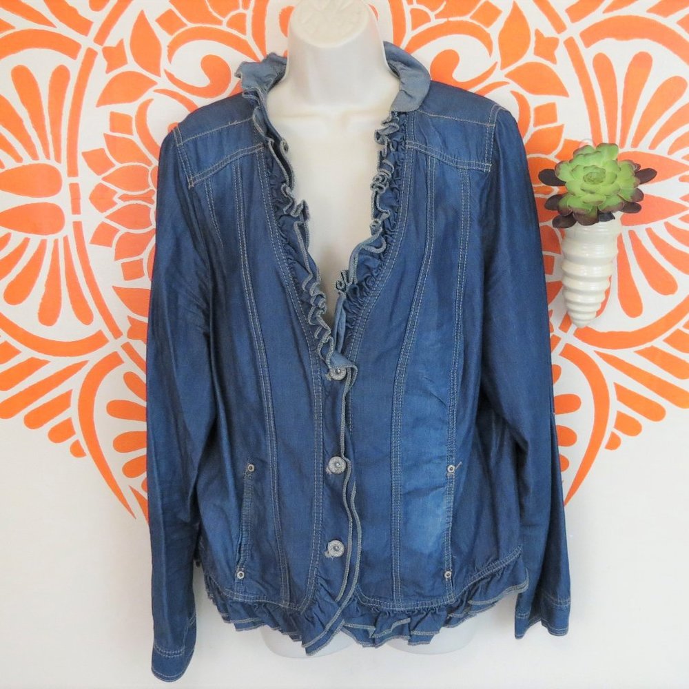 Lane Bryant Denim Shirt with Ruffled Collar 18